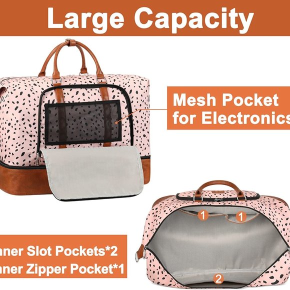 Women's Large Striped Canvas Overnight Bag 3 PCS - Picture 3 of 3